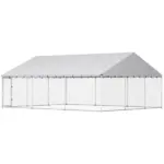 PawHut Heavy Duty Outdoor Dog Kennel with Waterproof Roof, 2 Secure Latches, Chain Link Dog Run for Backyard, 20' x 15' x 8'