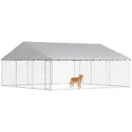 PawHut Heavy Duty Outdoor Dog Kennel with Waterproof Roof, Secure Latch, Chain Link Dog Run for Backyard, 19.7 ft x 19.7 ft x 8.9 ft - Image 11