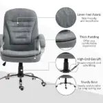 High Back Executive Home Office Chair Adjustable Height Upholstered Padding Gray - Image 7
