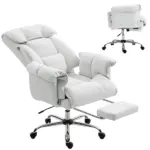 HOMCOM High Back Office Chair, Reclining Desk Chair with Footrest, High Resilience Foam, Rolling Wheels, Cream White - Image 11