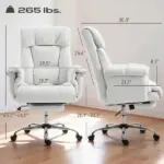 HOMCOM High Back Office Chair, Reclining Desk Chair with Footrest, High Resilience Foam, Rolling Wheels, Cream White - Image 3