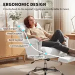 HOMCOM High Back Office Chair, Reclining Desk Chair with Footrest, High Resilience Foam, Rolling Wheels, Cream White - Image 4