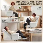 HOMCOM High Back Office Chair, Reclining Desk Chair with Footrest, High Resilience Foam, Rolling Wheels, Cream White - Image 7
