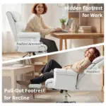 HOMCOM High Back Office Chair, Reclining Desk Chair with Footrest, High Resilience Foam, Rolling Wheels, Cream White - Image 8