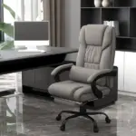 High Back PU Leather Massage Office Chair, 6 Vibration Points, Ergonomic with Footrest, Adjustable Height, Remote, Gray - Image 2
