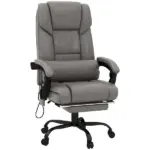 High Back PU Leather Massage Office Chair, 6 Vibration Points, Ergonomic with Footrest, Adjustable Height, Remote, Gray