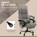 High Back PU Leather Massage Office Chair, 6 Vibration Points, Ergonomic with Footrest, Adjustable Height, Remote, Gray - Image 5