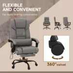 High Back PU Leather Massage Office Chair, 6 Vibration Points, Ergonomic with Footrest, Adjustable Height, Remote, Gray - Image 7
