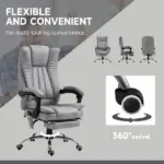 High Back Reclining Office Chair with Heat and 6 Point Vibration Massage, Gray - Image 5