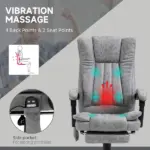 High Back Reclining Office Chair with Heat and 6 Point Vibration Massage, Gray - Image 6