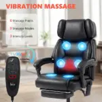 High Back Vibration Massage Office Chair Heated Reclining Computer Chair w/ Footrest, Swivel Wheels, Remote, Black - Image 4