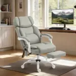 High Back Vibration Massage Office Chair Heated Reclining Computer Chair with Footrest, Swivel Wheels, Remote, Light Gray - Image 2