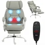 High Back Vibration Massage Office Chair Heated Reclining Computer Chair with Footrest, Swivel Wheels, Remote, Light Gray - Image 11