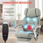High Back Vibration Massage Office Chair Heated Reclining Computer Chair with Footrest, Swivel Wheels, Remote, Light Gray - Image 4