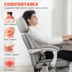 High Back Vibration Massage Office Chair Heated Reclining Computer Chair with Footrest, Swivel Wheels, Remote, Light Gray - Image 6