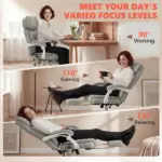 High Back Vibration Massage Office Chair Heated Reclining Computer Chair with Footrest, Swivel Wheels, Remote, Light Gray - Image 8