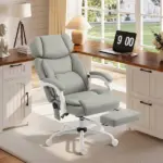 High Back Vibration Massage Office Chair Heated Reclining Computer Chair with Footrest, Swivel Wheels, Remote, Light Gray - Image 10