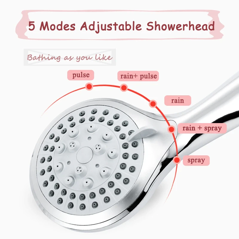 5 Setting Handheld High Pressure Shower Head with 5 Foot Hose