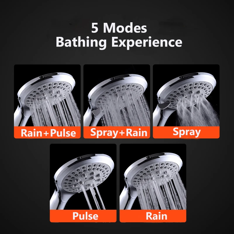 5 Setting Handheld High Pressure Shower Head with 5 Foot Hose