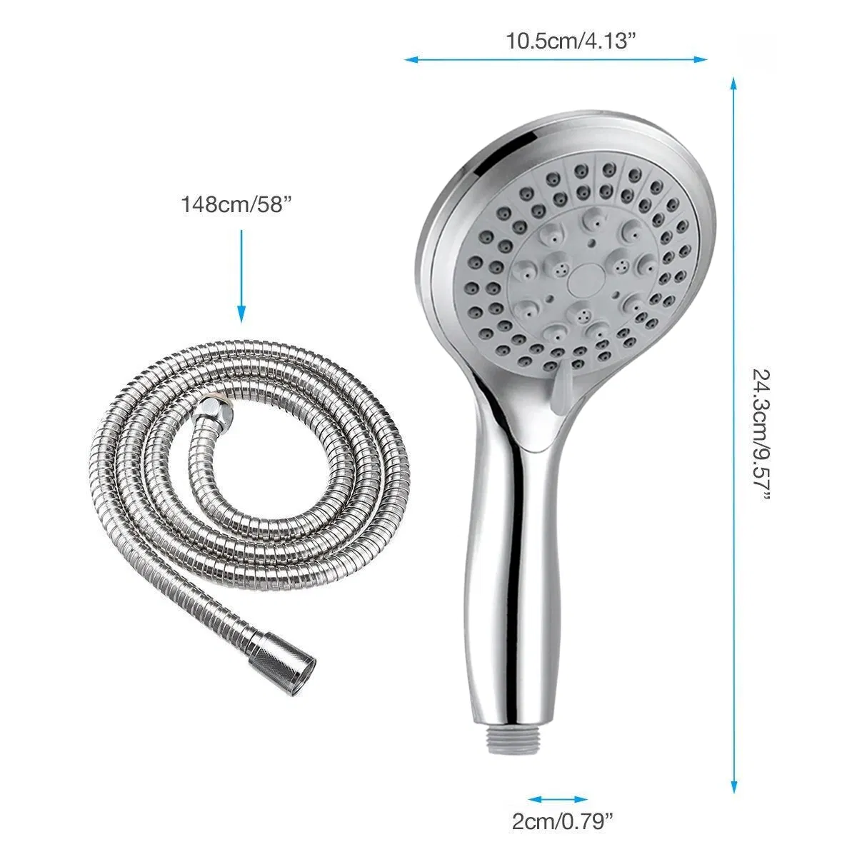5 Setting Handheld High Pressure Shower Head with 5 Foot Hose