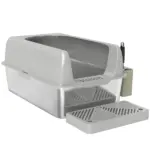 PawHut High Sided Stainless Steel Litter Box with Metal Scoop and Scoop Holder, for Easy Clean and Anti-Urine Leakage, Light Gray