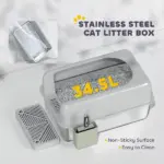 PawHut High Sided Stainless Steel Litter Box with Metal Scoop and Scoop Holder, for Easy Clean and Anti-Urine Leakage, Light Gray - Image 4
