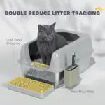 PawHut High Sided Stainless Steel Litter Box with Metal Scoop and Scoop Holder, for Easy Clean and Anti-Urine Leakage, Light Gray - Image 5