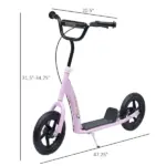 HOMCOM Adjustable Height Kick Scooter for Kids 5-12, Non-Slip Footplate, Big Wheels, Rear Brake, Pink - Image 3