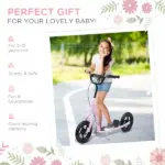 HOMCOM Adjustable Height Kick Scooter for Kids 5-12, Non-Slip Footplate, Big Wheels, Rear Brake, Pink - Image 4