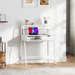 Home Office desk, Computer Desk for Small Spaces, Study Table with Drawer and Storage Shelves, White - Image 2