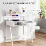 Home Office desk, Computer Desk for Small Spaces, Study Table with Drawer and Storage Shelves, White - Image 4