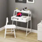 Home Office desk, Computer Desk for Small Spaces, Study Table with Drawer and Storage Shelves, White - Image 6