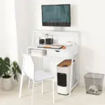 Home Office desk, Computer Desk for Small Spaces, Study Table with Drawer and Storage Shelves, White - Image 7