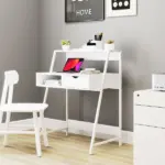 Home Office desk, Computer Desk for Small Spaces, Study Table with Drawer and Storage Shelves, White - Image 10
