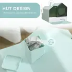 PawHut Hooded Cat Litter Box with Mat, Particle Catching, Easy Clean, Light Blue - Image 4