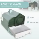 PawHut Hooded Cat Litter Box with Mat, Particle Catching, Easy Clean, Light Blue - Image 5