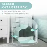 PawHut Hooded Cat Litter Box with Mat, Particle Catching, Easy Clean, Light Blue - Image 6