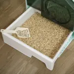 PawHut Hooded Cat Litter Box with Mat, Particle Catching, Easy Clean, Light Blue - Image 8