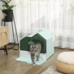 PawHut Hooded Cat Litter Box with Mat, Particle Catching, Easy Clean, Light Blue - Image 10