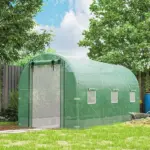 Outsunny Hoop House Greenhouse, Walk-in Tunnel Greenhouse with 2 Support Rods, Zippered Roll-up Mesh Door, 14.6'x6.5'x6.6', Green - Image 2