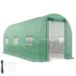 Outsunny Hoop House Greenhouse, Walk-in Tunnel Greenhouse with 2 Support Rods, Zippered Roll-up Mesh Door, 14.6'x6.5'x6.6', Green - Image 11