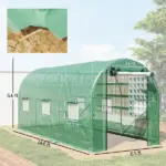 Outsunny Hoop House Greenhouse, Walk-in Tunnel Greenhouse with 2 Support Rods, Zippered Roll-up Mesh Door, 14.6'x6.5'x6.6', Green - Image 3