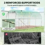 Outsunny Hoop House Greenhouse, Walk-in Tunnel Greenhouse with 2 Support Rods, Zippered Roll-up Mesh Door, 14.6'x6.5'x6.6', Green - Image 4