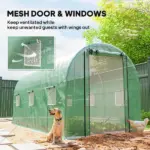 Outsunny Hoop House Greenhouse, Walk-in Tunnel Greenhouse with 2 Support Rods, Zippered Roll-up Mesh Door, 14.6'x6.5'x6.6', Green - Image 6