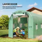 Outsunny Hoop House Greenhouse, Walk-in Tunnel Greenhouse with 2 Support Rods, Zippered Roll-up Mesh Door, 14.6'x6.5'x6.6', Green - Image 7