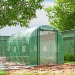 Outsunny Hoop House Greenhouse, Walk-in Tunnel Greenhouse with 2 Support Rods, Zippered Roll-up Mesh Door, 14.6'x6.5'x6.6', Green - Image 10