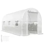 Outsunny Hoop House Greenhouse, Walk-in Tunnel Greenhouse with 2 Support Rods, Zippered Roll-up Mesh Door, 14.6 ft x 6.5 ft x 6.6 ft, White - Image 11