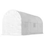 Outsunny Hoop House Greenhouse, Walk-in Tunnel Greenhouse with 2 Support Rods, Zippered Roll-up Mesh Door, 14.6 ft x 6.5 ft x 6.6 ft, White