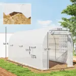 Outsunny Hoop House Greenhouse, Walk-in Tunnel Greenhouse with 2 Support Rods, Zippered Roll-up Mesh Door, 14.6 ft x 6.5 ft x 6.6 ft, White - Image 3