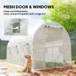 Outsunny Hoop House Greenhouse, Walk-in Tunnel Greenhouse with 2 Support Rods, Zippered Roll-up Mesh Door, 14.6 ft x 6.5 ft x 6.6 ft, White - Image 6